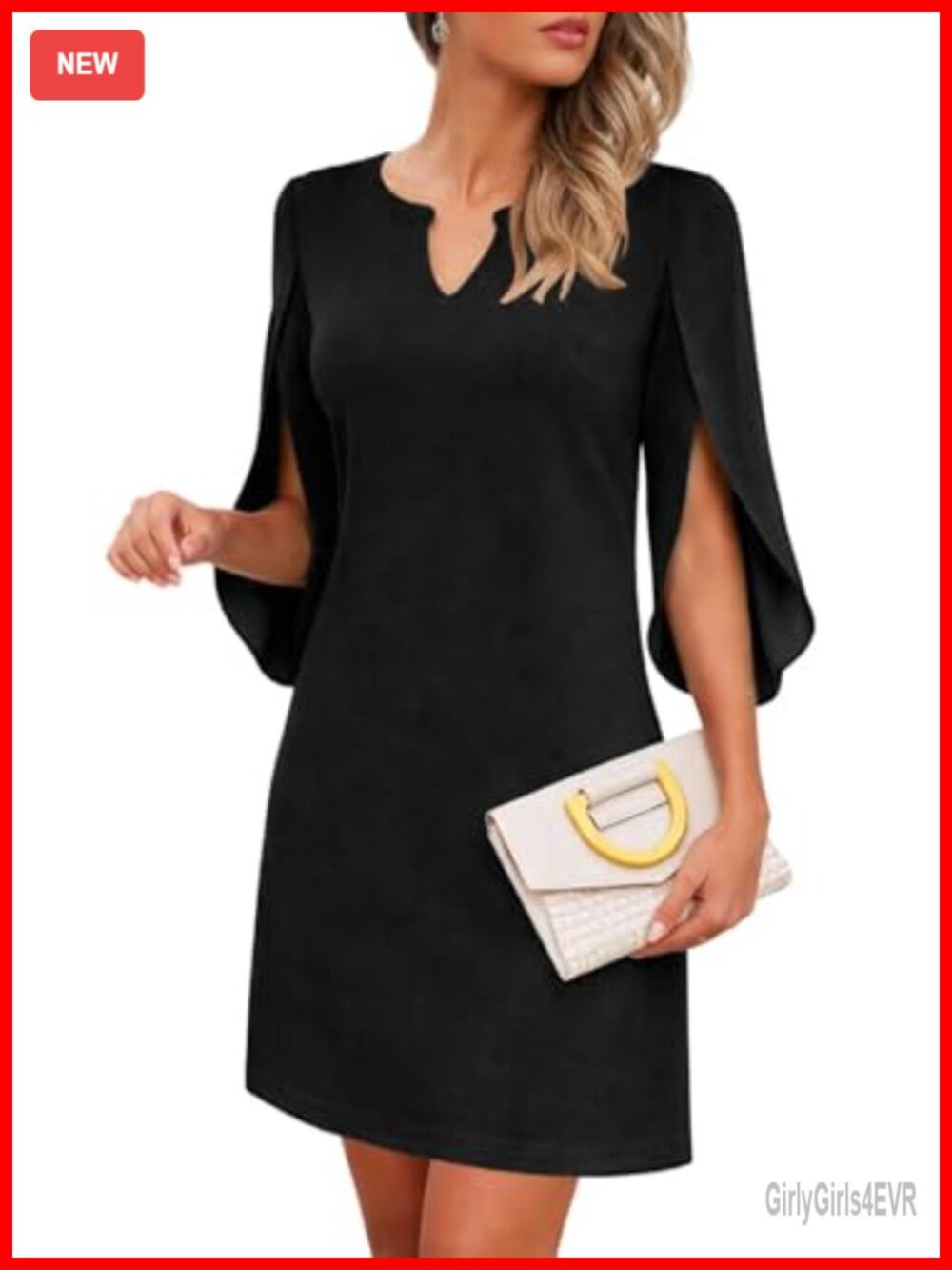 Womens V Neck 3/4 Chiffon Sleeve Cocktail Short A-Line Dress